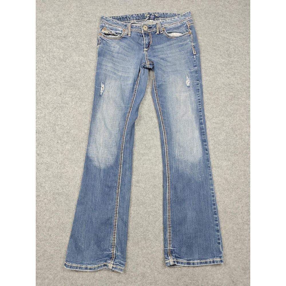 Amethyst Sabrina Bootcut Jeans Juniors 9 Blue Med Wash Distressed Denim